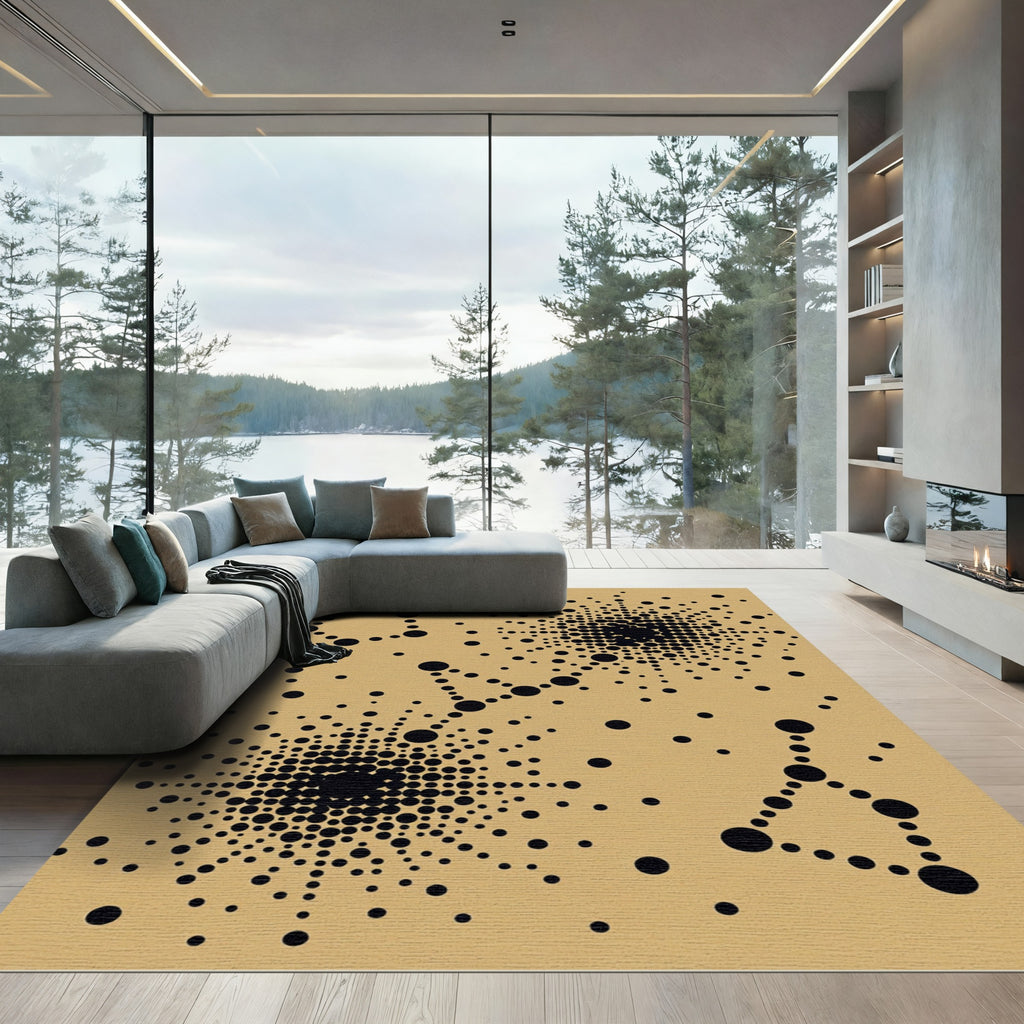 Abstract Black Dot Celestial Tan Rug