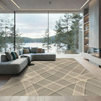 Modern Taupe Intersecting Grid Overlay Rug