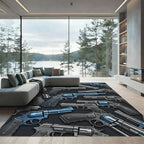 Gun Metal Blue Detailed Revolver Art Rug