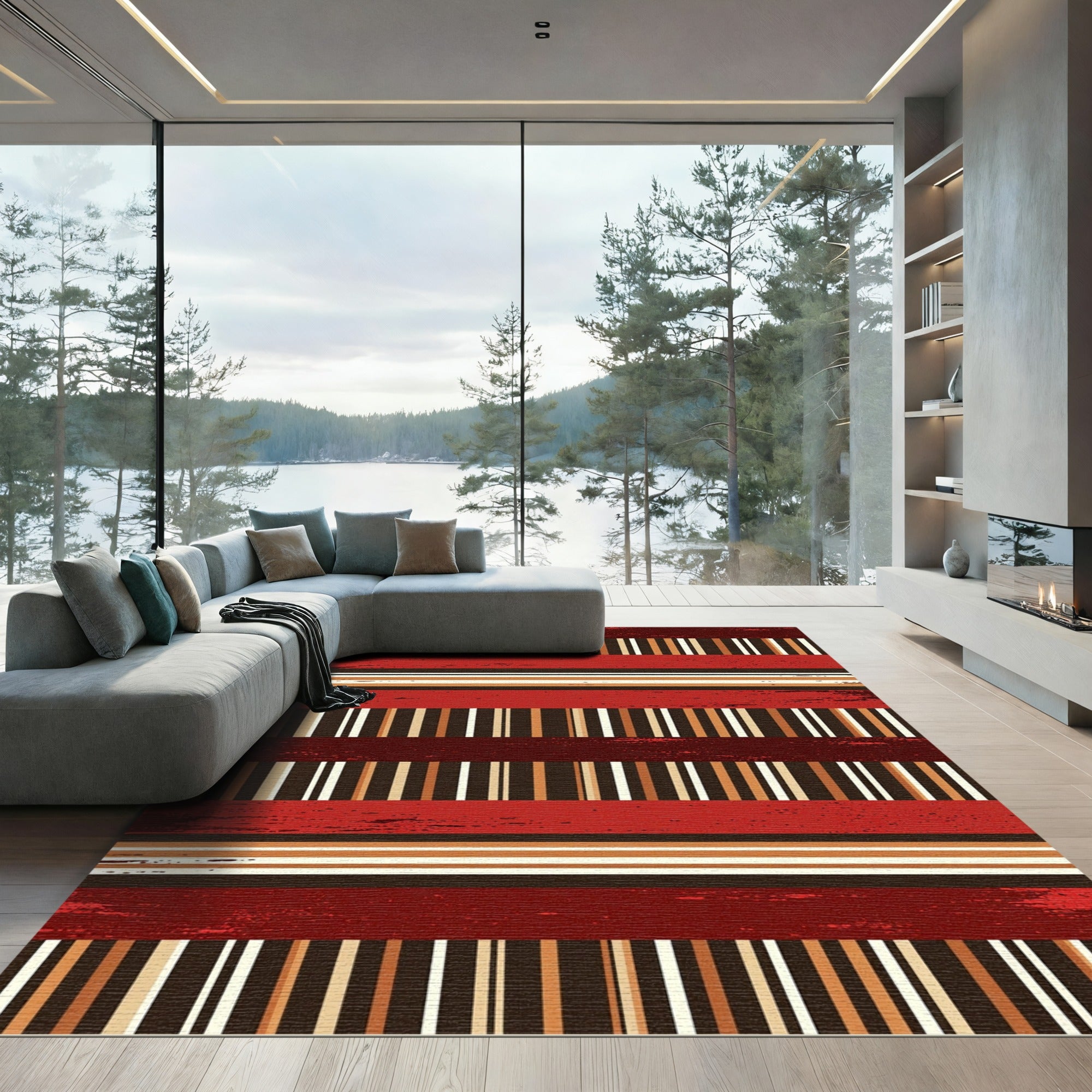 Crimson Textured Stripe Accordion Rug