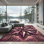 Burgundy Cream Starburst Paisley Mandala Rug