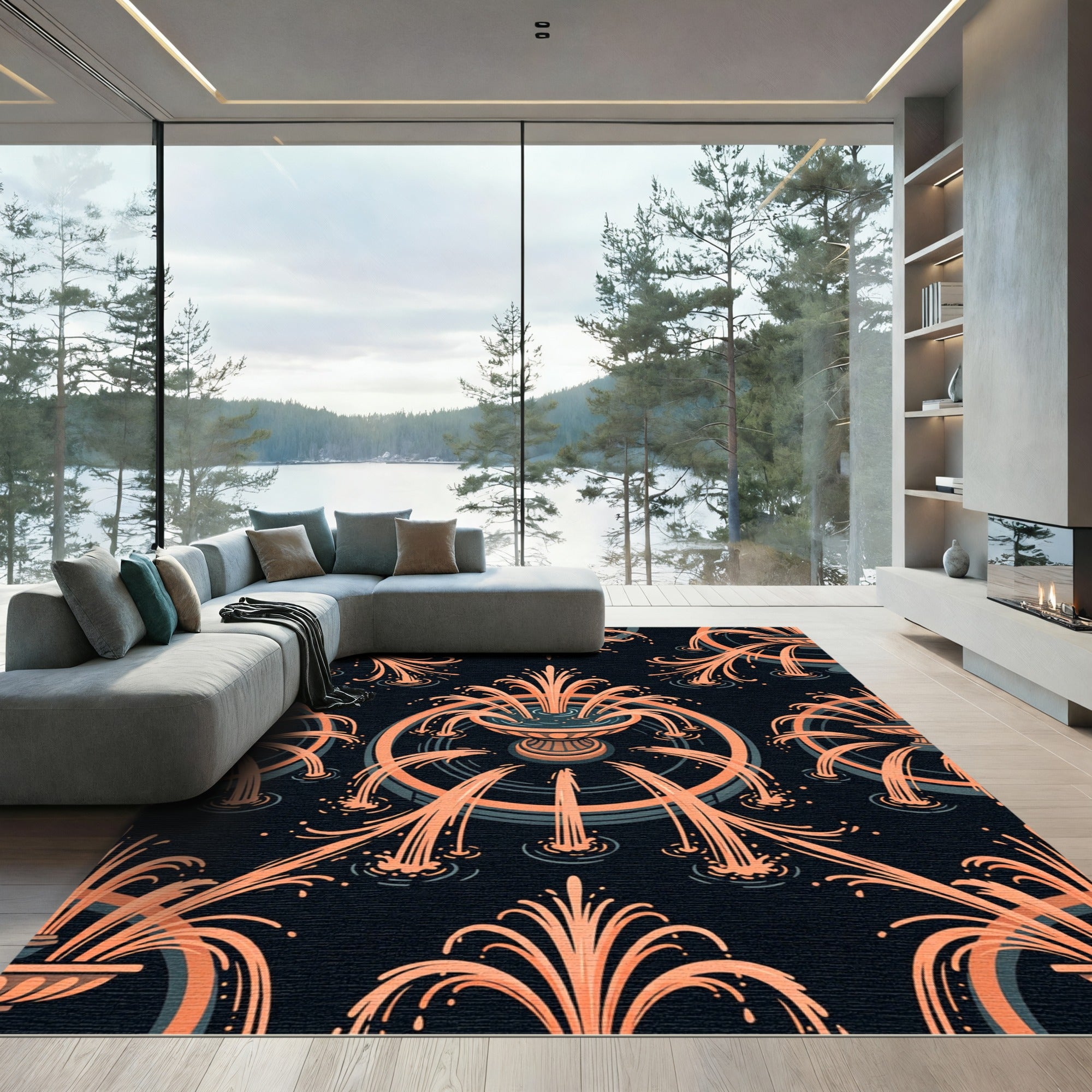 Peach Fountain Water Art Deco Rug