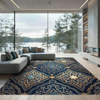Deep Blue Gold Intricate Star Medallion Rug