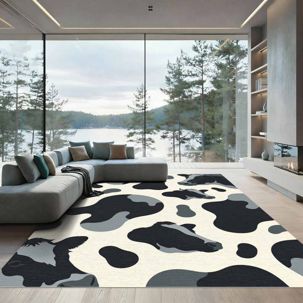 Farmhouse Black White Cow Spots Rug