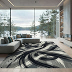 Monochrome Brush Stroke Dynamic Swirl Rug