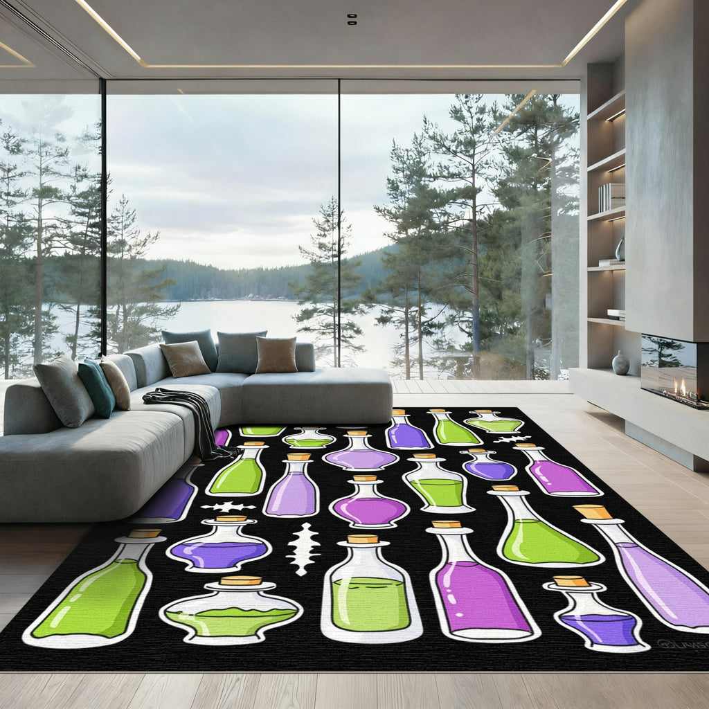 Purple Green Potion Bottles Collection Rug