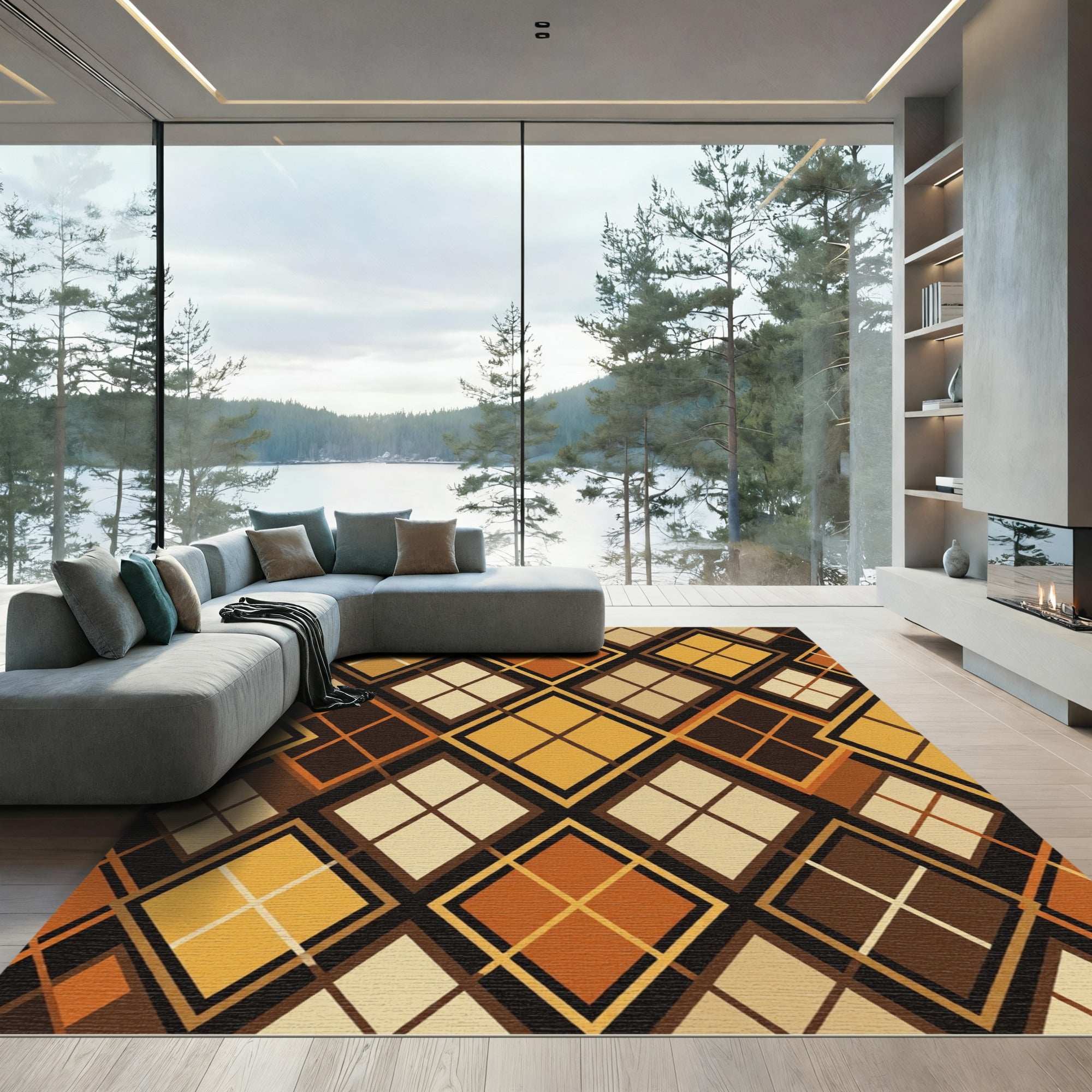 Mid-Century Modern Earthy Argyle Geometric Rug
