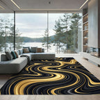 Elegant Golden Liquid Flow Swirls Rug