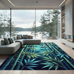 Deep Blue Bamboo Forest Foliage Rug