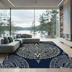 Aztec Celestial Gold Navy Sun Disc Rug