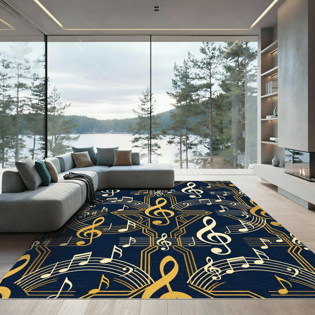 Art Deco Golden Musical Note Tapestry Rug