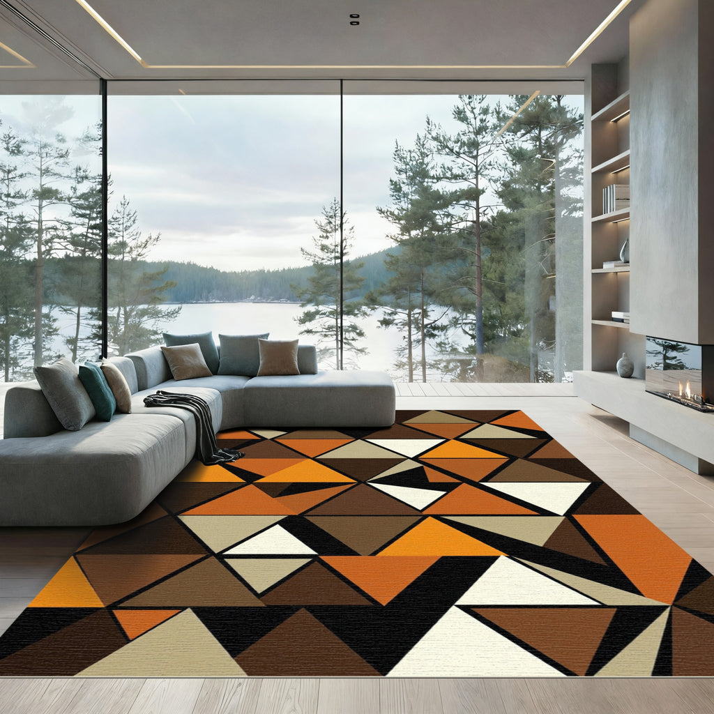 Earthy Orange Geometric Triangles Rug