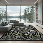 Elegant Monochromatic Iris Poppy Scrollwork Rug