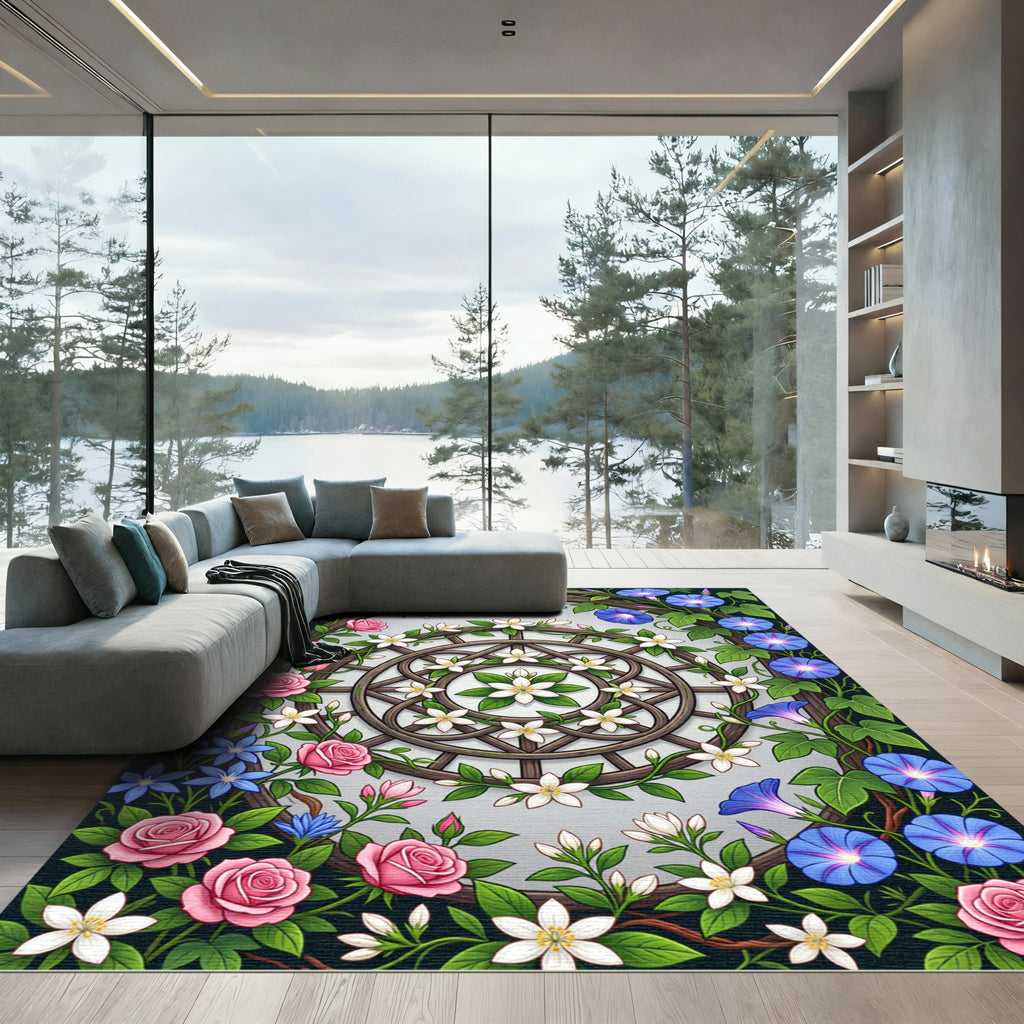 Floral Garden Lattice with Morning Glories Rug