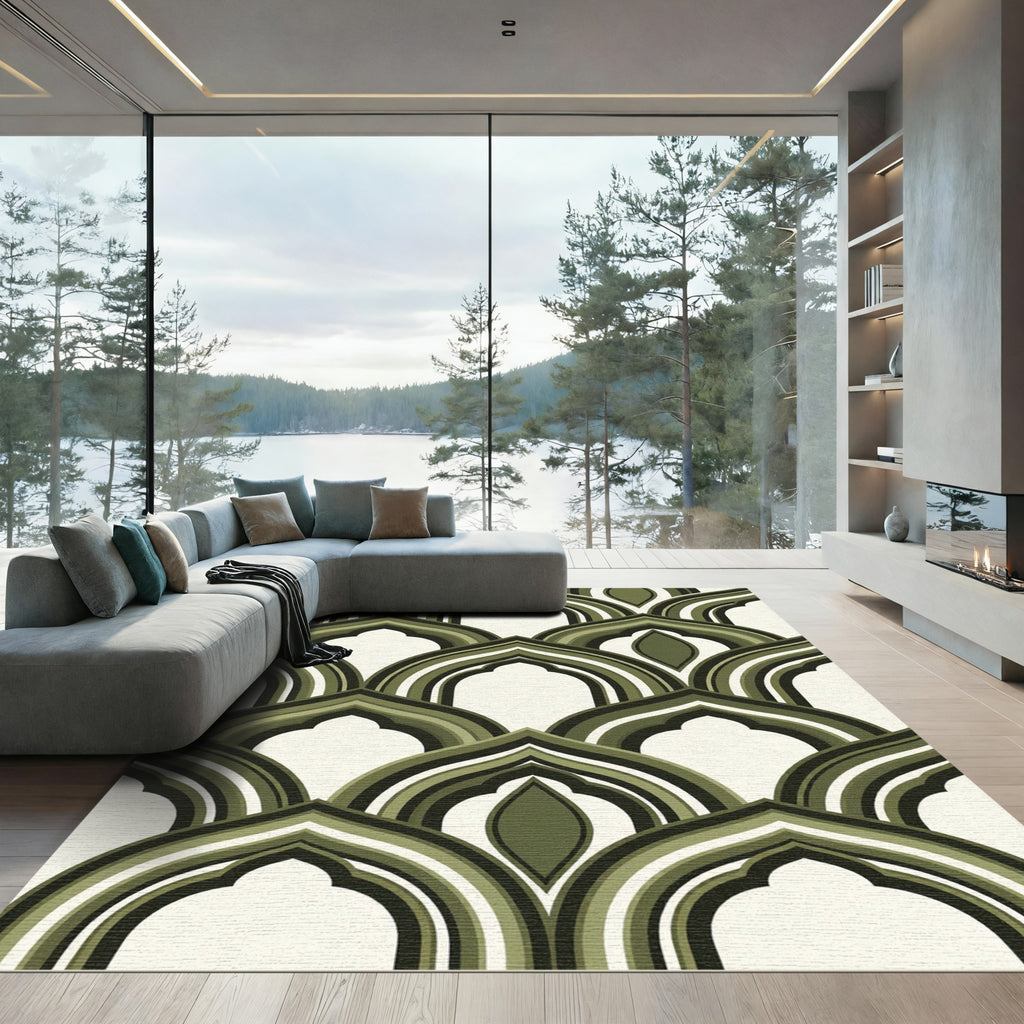 Midcentury Olive Arch Geometric Area Rug