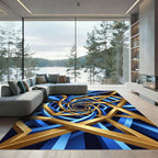 Golden Geometric Vortex Blue Infinity Rug