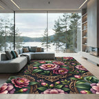 Vintage Victorian Pink Camellia Frame Rug