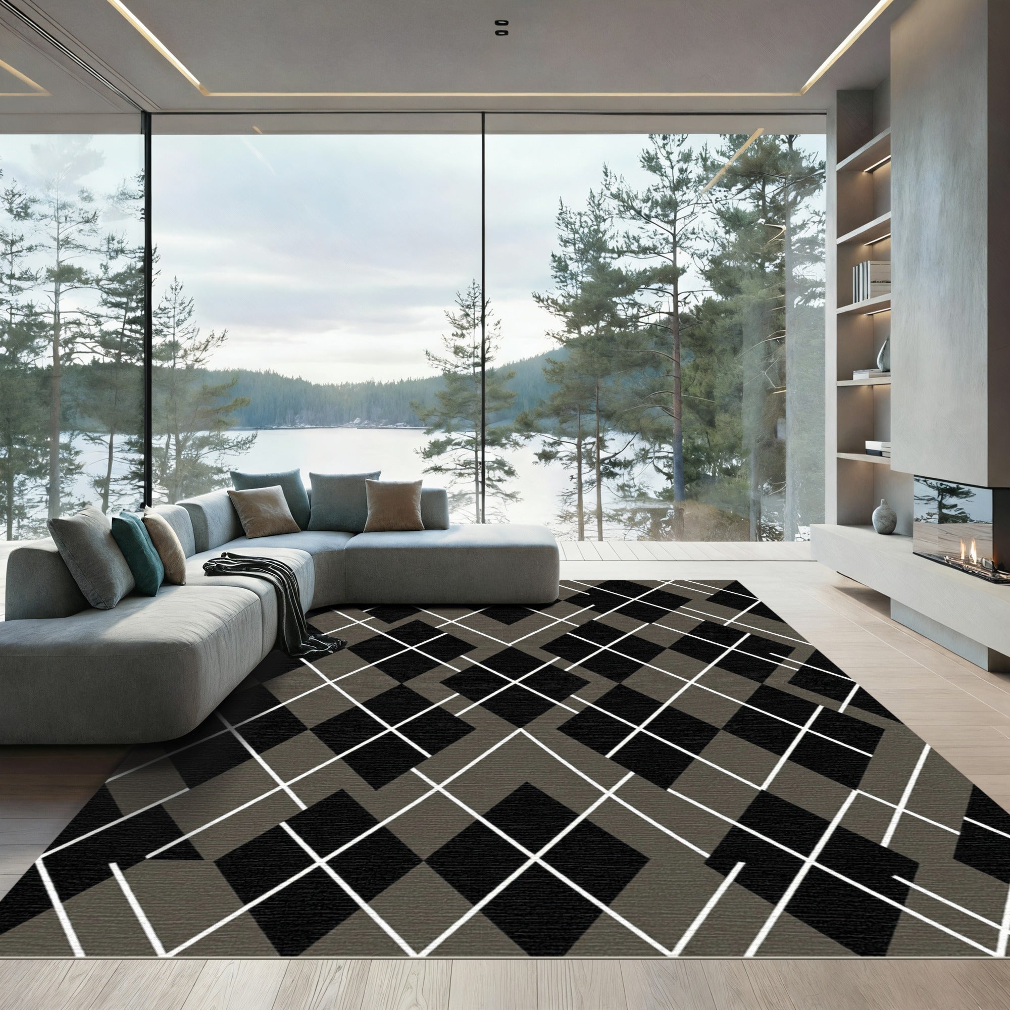 Dark Diamond Geometric Overlay Rug