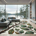 Rustic Green Botanical Branch Arrangement Rug