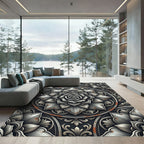 Weathered Silver Metallic Floral Medallion Rug