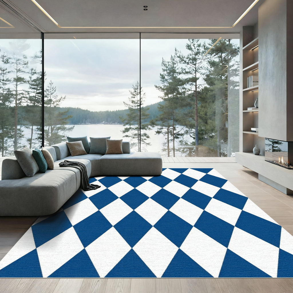 Classic Blue and White Diamond Harlequin Rug
