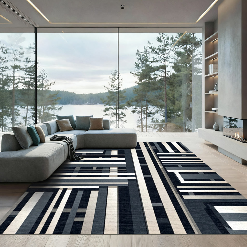 Modern Gray Stripe Composition Rug