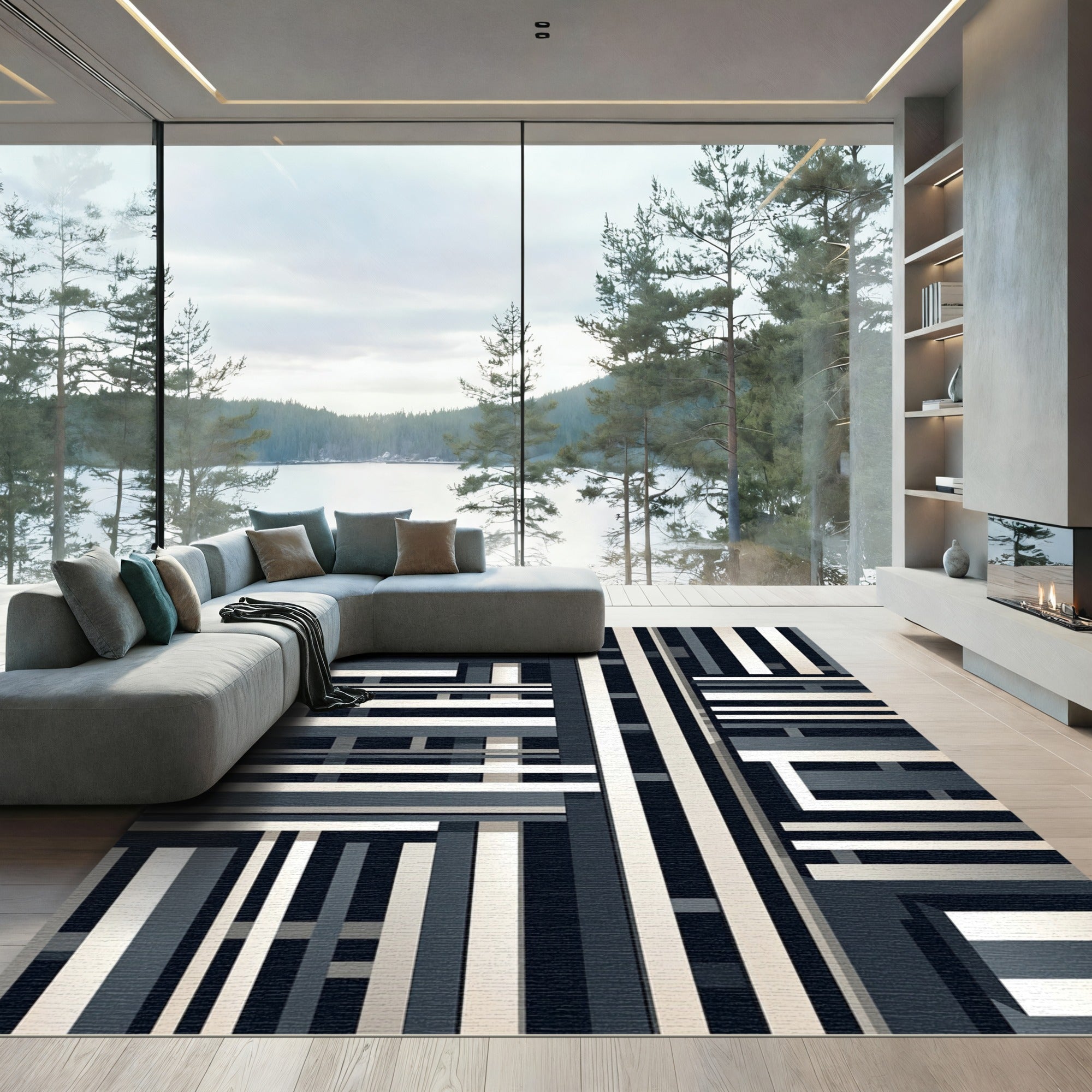 Modern Gray Stripe Composition Rug