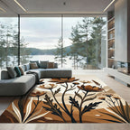 Earthy Neutral Botanical Wildflower Illustration Rug