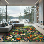Whimsical Rabbit Farm Meadow Landscape Rug