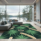 Emerald Starburst and Cream Abstract Curved Rug