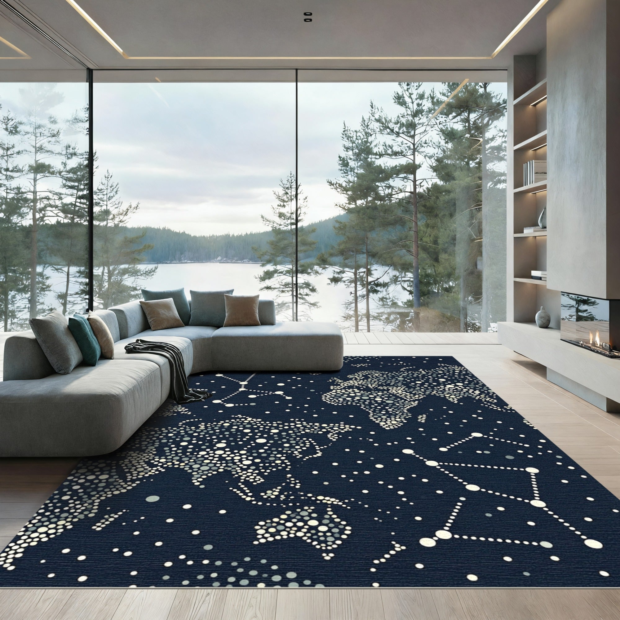 Celestial World Map Constellation Rug