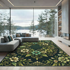 Botanical Sage Green Floral Wreath Rug