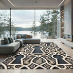 Cream and Charcoal Ornate Paisley Arch Rug