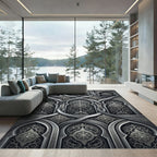 Elaborate Gray Arabesque Arch Rug