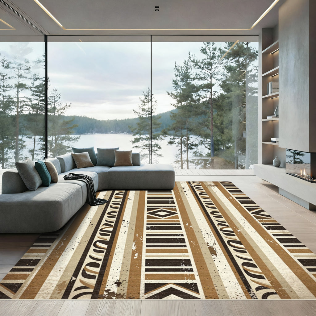 Earthy Geometric Striped Tribal Rug