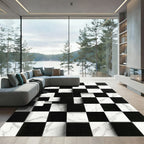 Modern Black and White Marble Grid Rug