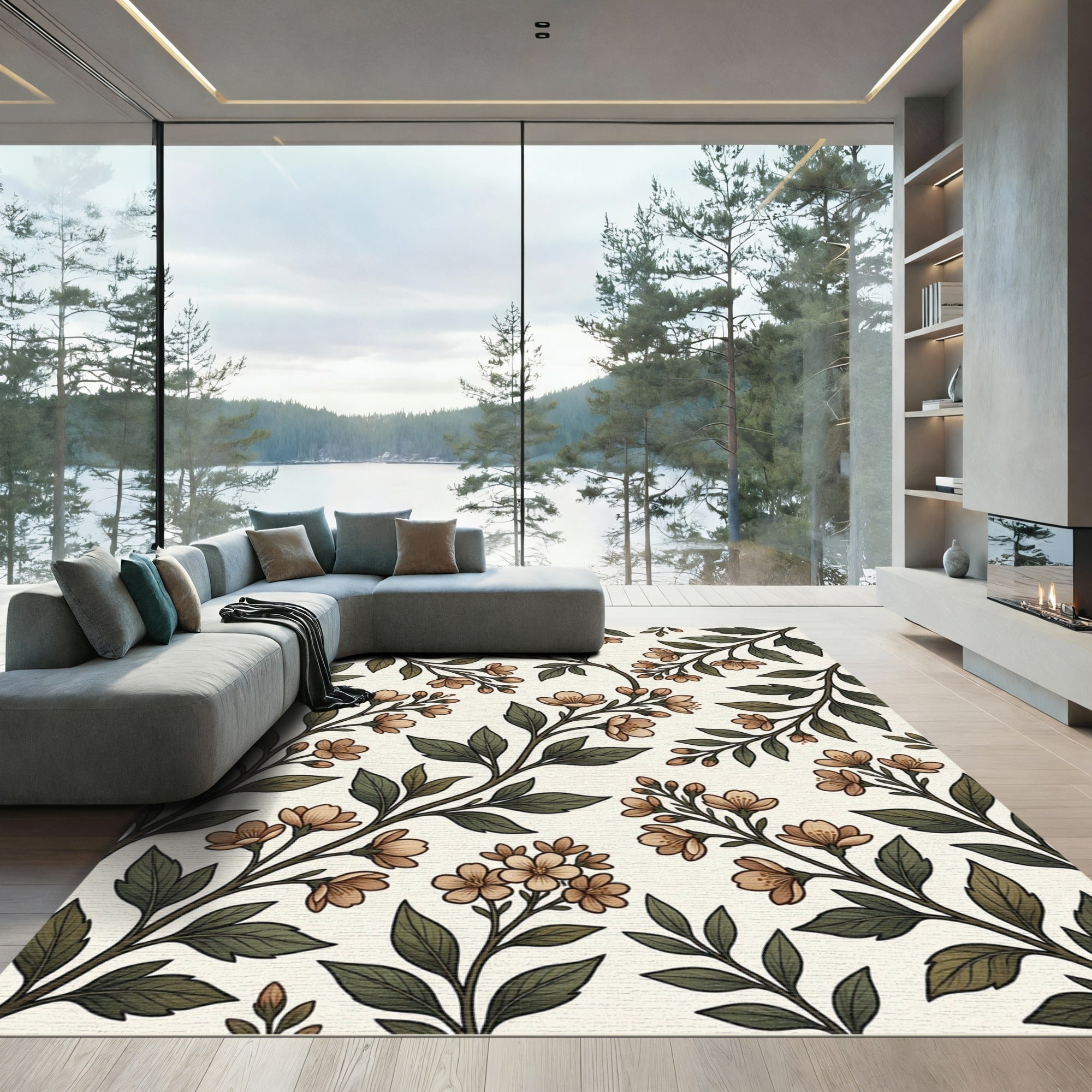 Vintage Sage Green Botanical Blossom Rug