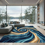 Abstract Golden Swirl Ocean Wave Rug