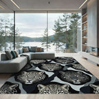 Monochromatic Leopard Faces Camouflage Rug