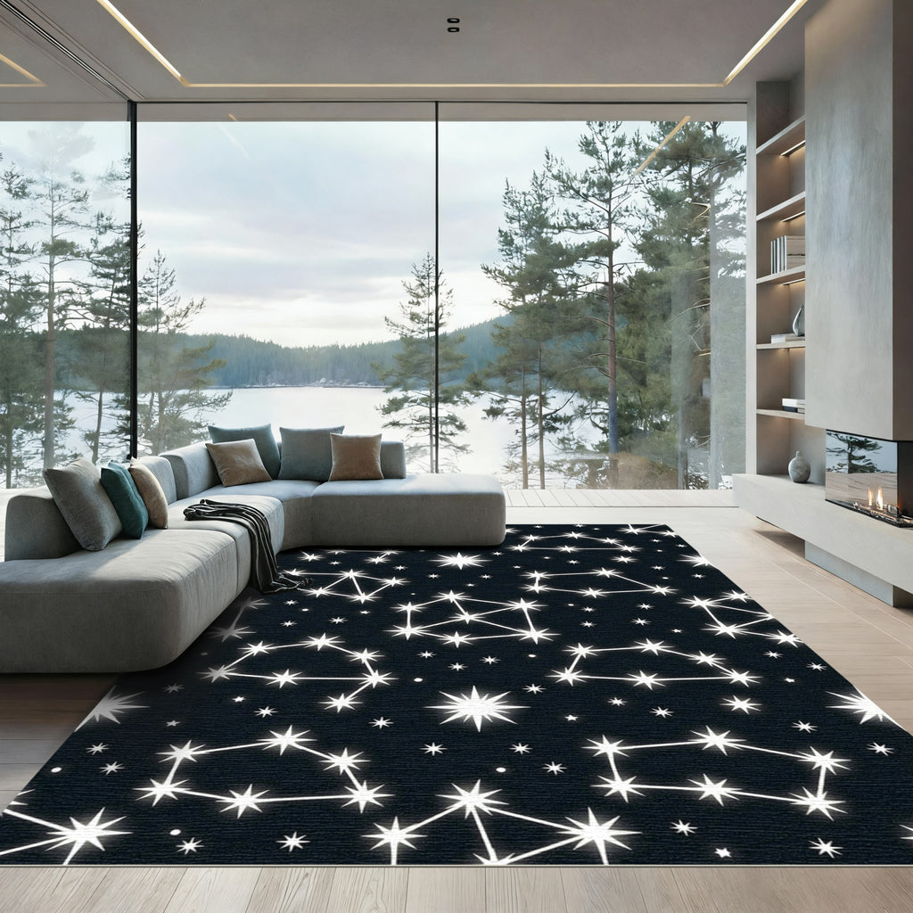 Celestial White Constellations Night Sky Rug