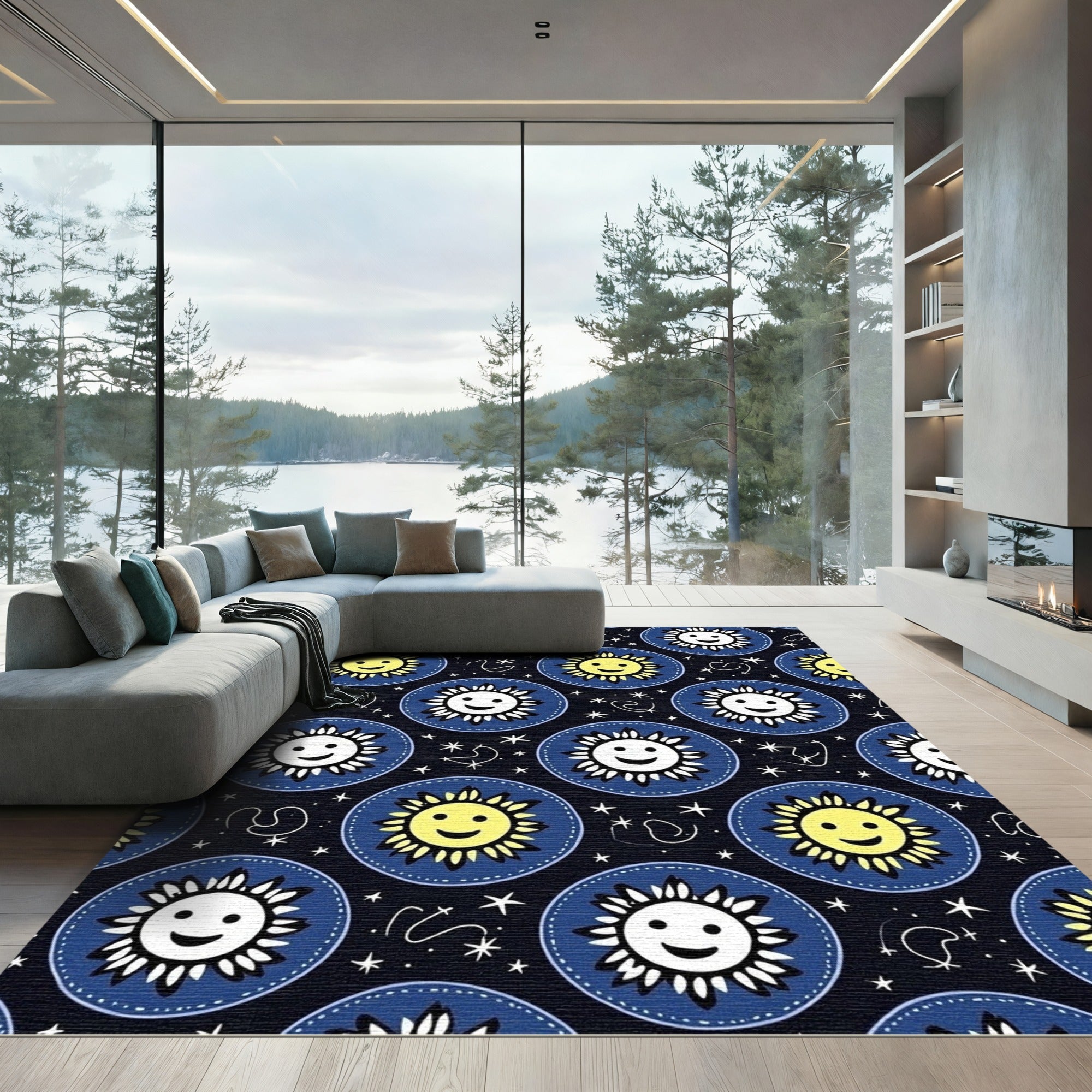 Sunny Cartoon Celestial Circles Rug