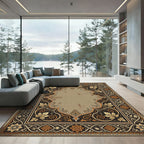 Ornate Golden Grapevine Dark Bordered Frame Rug