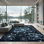 Futuristic Atomic Orbit Blue Glow Rug