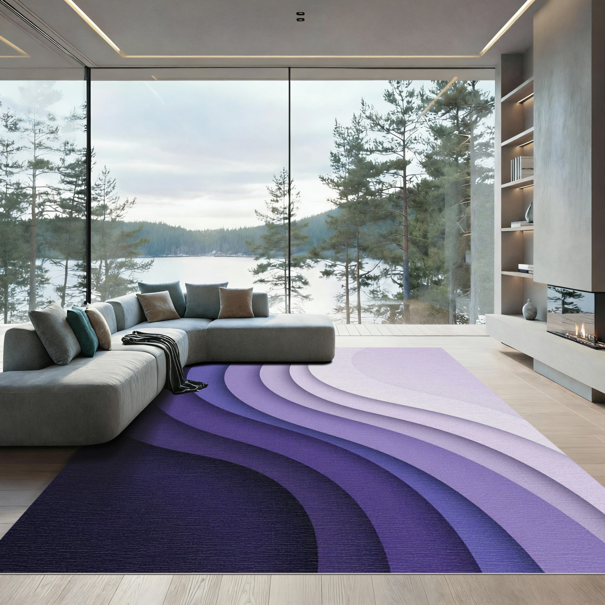Modern Ombre Layered Violet Wave Rug
