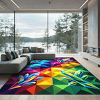 Geometric Crystal Facet Rainbow Art Rug