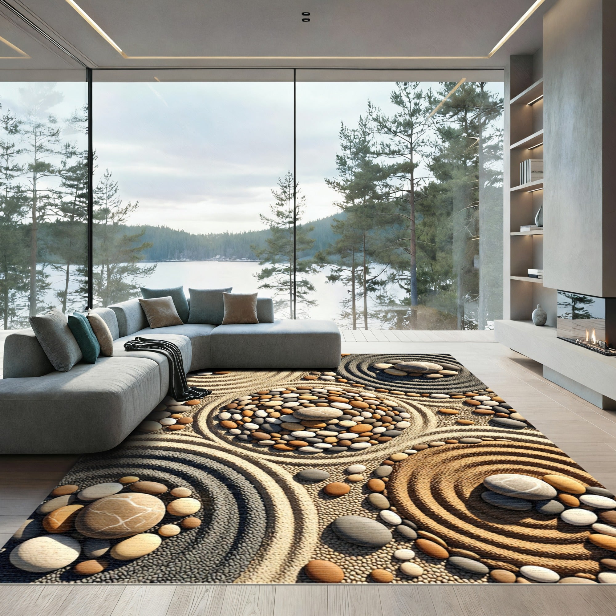 Zen Round Pebble Stone Earth Mosaic Rug