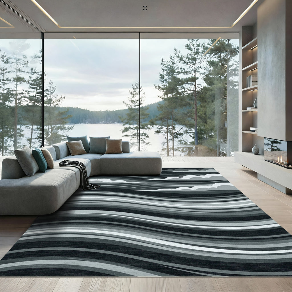 Monochromatic Swirling Clouds Horizon Rug