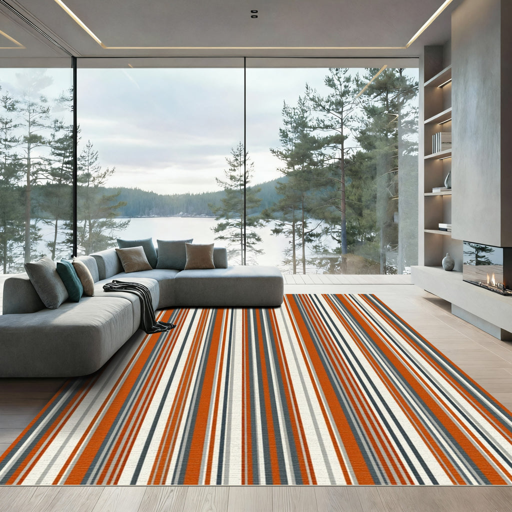 Rustic Earth Tones Vertical Stripe Rug