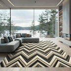 Modern Taupe Zigzag Geometric Layered Rug