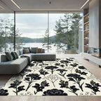 Dark Floral Branches Botanical Arrangement Rug